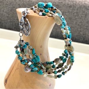 Boutique Sterling Turquoise and Stones by Peyote Bird Multi-Layered Bracelet